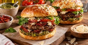 Burger Italien Maison : La Recette Gourmande Pesto, Mozzarella et Tomates Confites