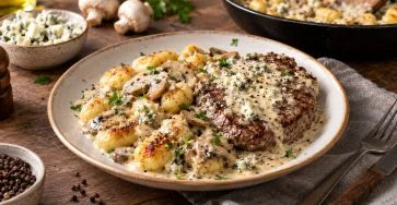Gnocchis Poêlés et Steaks à la Sauce Roquefort Express