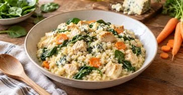 Risotto Express au Poulet, Gorgonzola et Jeunes Pousses d’Épinards